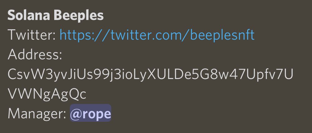 Beeples Club (@beeplesnft) on Twitter photo <a href="/beeplesnft/">Beeples Club</a> x <a href="/UbikNFT/">Ubik Labs</a> 🚀
Staking Confirmed.
1x Free Beeple NFT #Giveaway
- follow <a href="/beeplesnft/">Beeples Club</a>
- like & retweet
- tag 3 friends
- join discord.gg/beeples
#SolanaNFTs #Solana <a href="/beeplesnft/">Beeples Club</a> x <a href="/UbikNFT/">Ubik Labs</a> 🚀
Staking Confirmed.
1x Free Beeple NFT #Giveaway
- follow <a href="/beeplesnft/">Beeples Club</a>
- like & retweet
- tag 3 friends
- join discord.gg/beeples
#SolanaNFTs #Solana