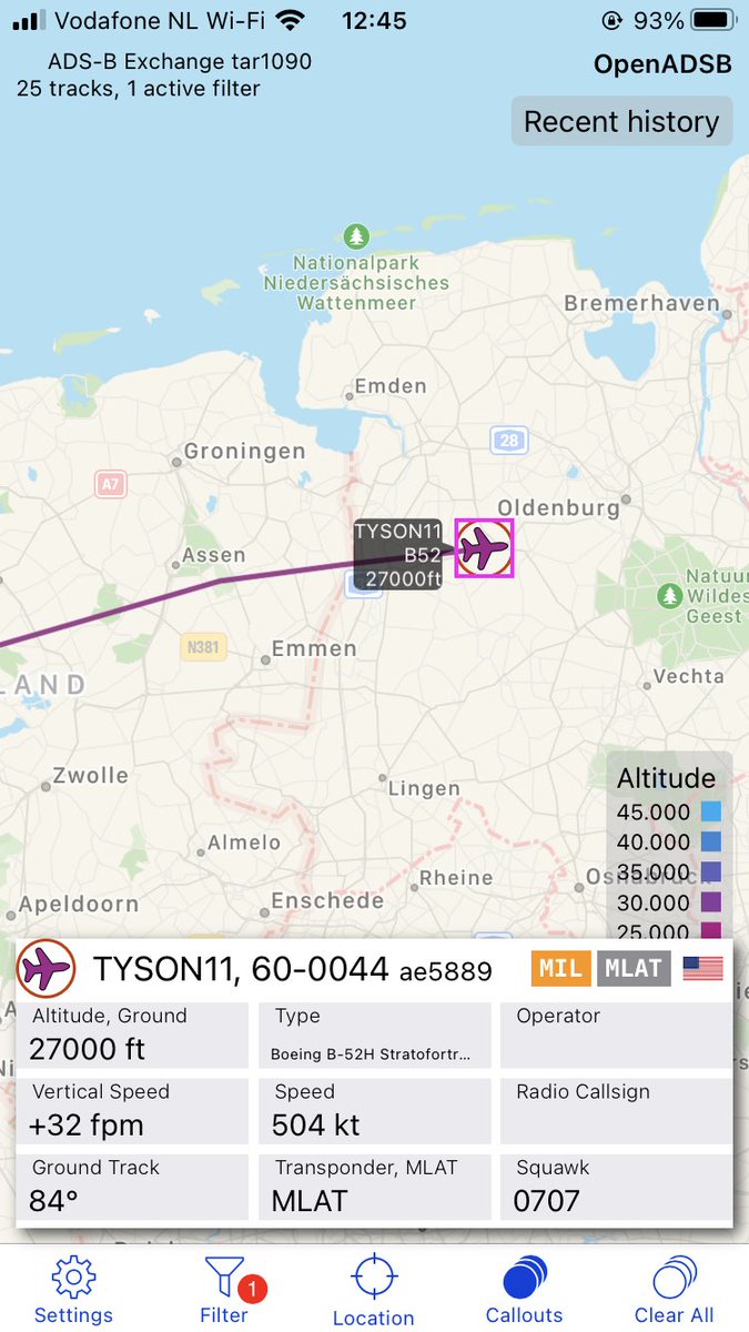 US B-52 bomber over the #Netherlands heading east. Showing some kind of force to #Russia