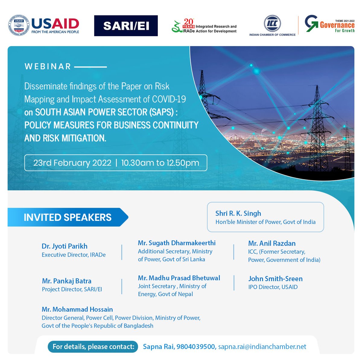 ICC_Chamber's tweet photo. South Asia Energy Series Webinar on “Tackling the Covid-19 Crisis – Experience sharing by South Asian power distribution companies”
Register Here: https://t.co/zkU98Bp5V5
#COVID19 #PowerSector #SouthAsia #IndoPacific #AsiaEdge #energysecurity #cleanenergy https://t.co/T4bSW3Q80w