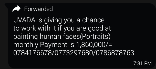 UvadaUganda's tweet photo. Good afternoon creatives
 This message has been circulating around spread by unknown people claiming to be UVADA giving out money to artists for their works. Kindly regard this information as null and void. 

The Association will not be liable to any works lost in this fraud. https://t.co/3D8uncV9C0