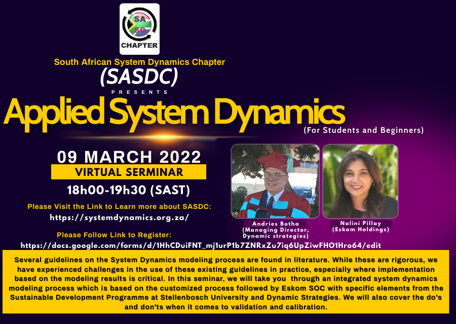 SaDynamics's tweet image. Reminder: Please follow the link and register for our free seminar on the 9th of March, 2022.
Title: Applied System Dynamics for Students and Beginners
Registration link: docs.google.com/forms/d/e/1FAI…