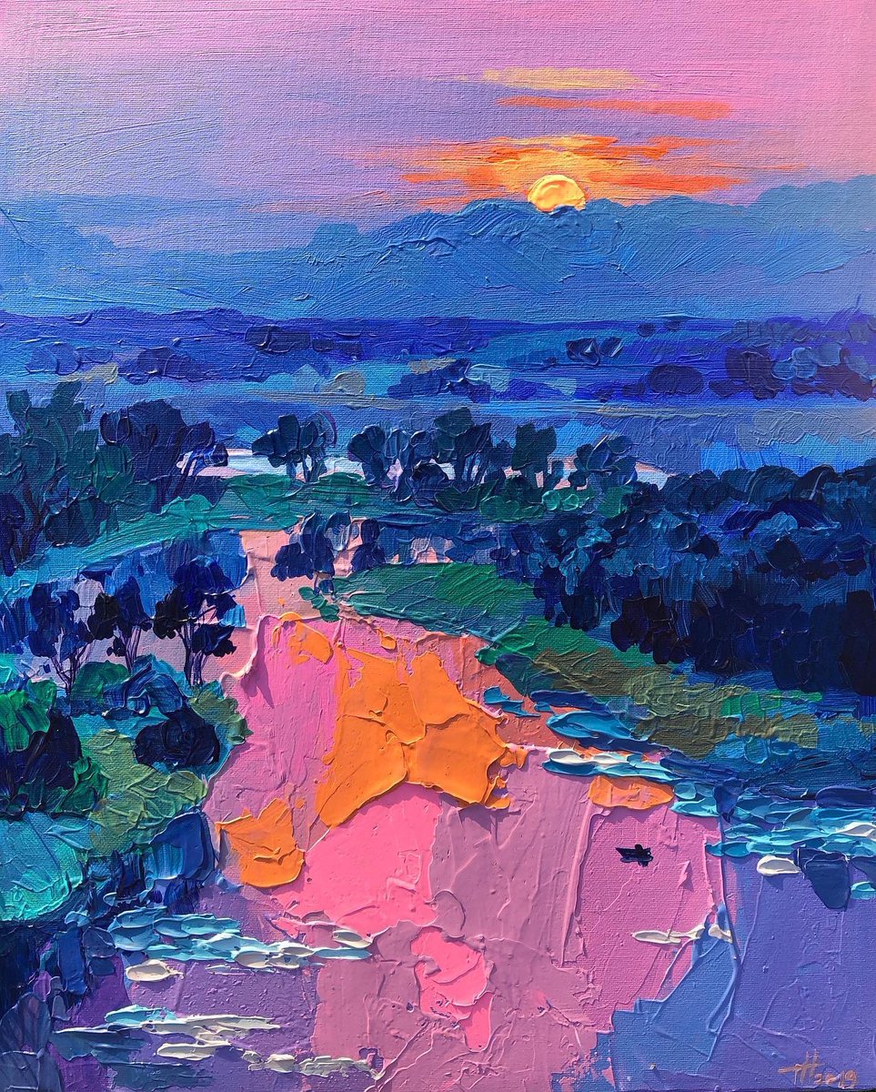 amtrusova's tweet photo. acrylic, canvas on panel 40 * 50 cm “listen to silence” 2019. #art #painting #acrylicpainting #sunset #sunsetpainting https://t.co/fhIvZkLiLH