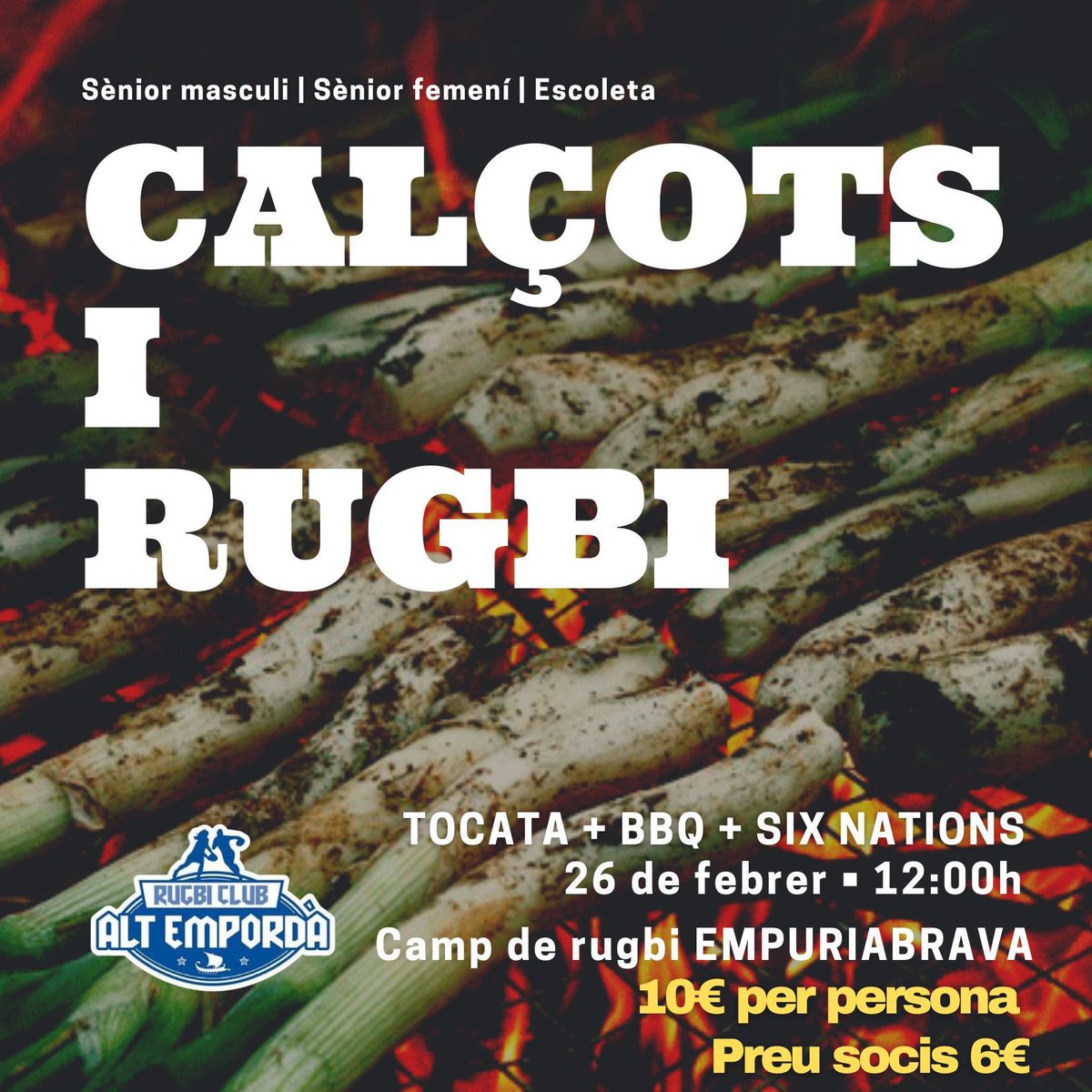Aquest dissabte calçots + rugby‼️
Us animem a tots a passar una bona jornada en família 💙