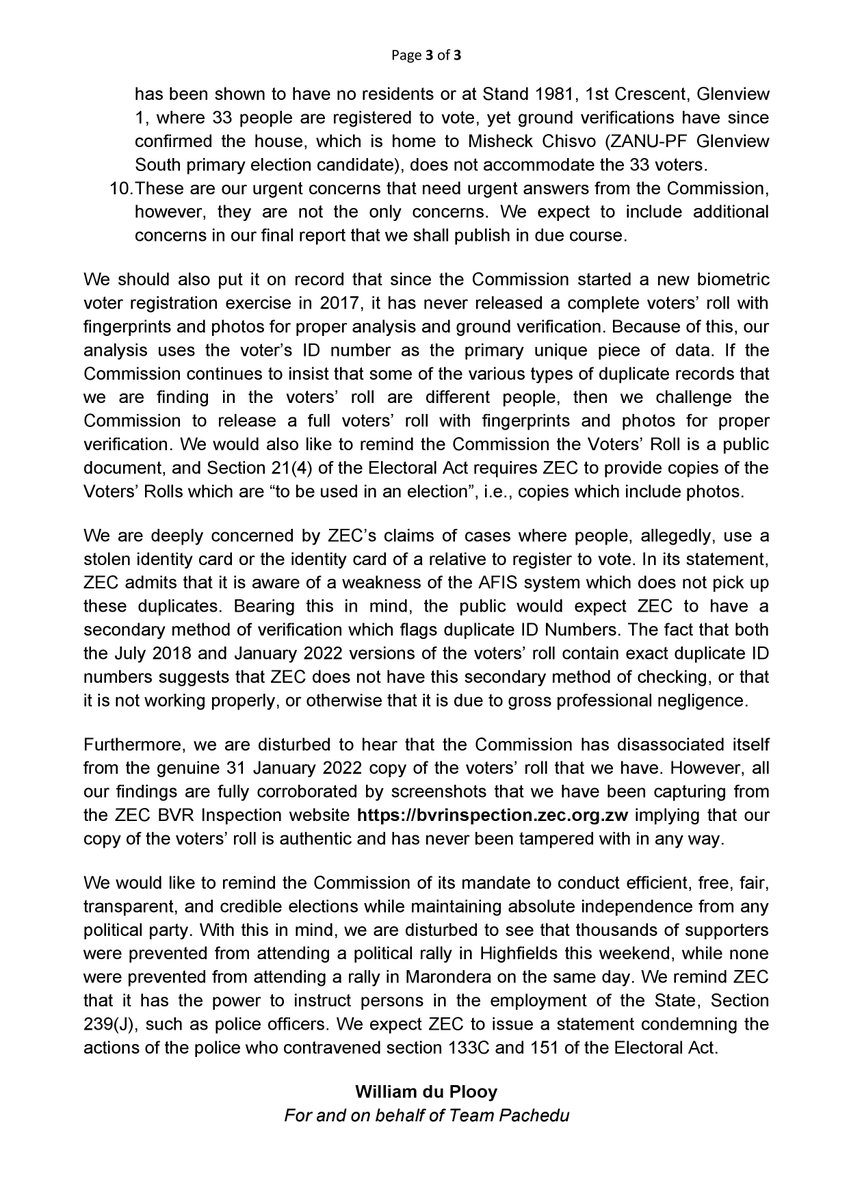 Team Pachedu (@pacheduzw) on Twitter photo Here is our Press Statement in response to the Press Statement and Press Conference by ZEC.
We challenge ZEC to urgently provide detailed explanations to ALL the concerns listed below.
#ZECmustExplain
<a href="/ZECzim/">Zimbabwe Electoral Commission</a> Here is our Press Statement in response to the Press Statement and Press Conference by ZEC.
We challenge ZEC to urgently provide detailed explanations to ALL the concerns listed below.
#ZECmustExplain
<a href="/ZECzim/">Zimbabwe Electoral Commission</a>
