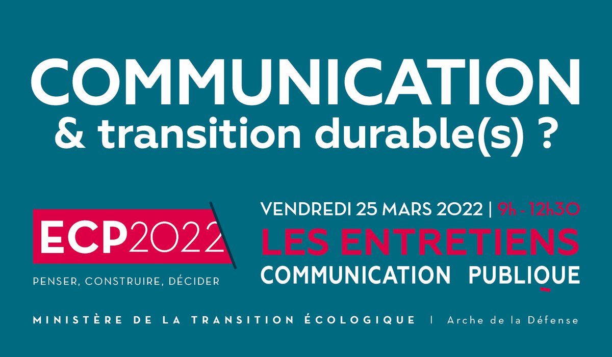 Grand retour des Entretiens de <a href="/Comm_publique/">Communication publique</a> sur le thème "Communication et transition durable(s) ?"
📌 RV le 25 mars (9h/12h30) à l’Arche de La Défense avec <a href="/Ecologie_Gouv/">Min. Ecologie Territoire Transports Ville Logement</a> pour partager nos expériences et débattre avec des experts
👉inscriptions bit.ly/3Ii7Dvu #ECP2022