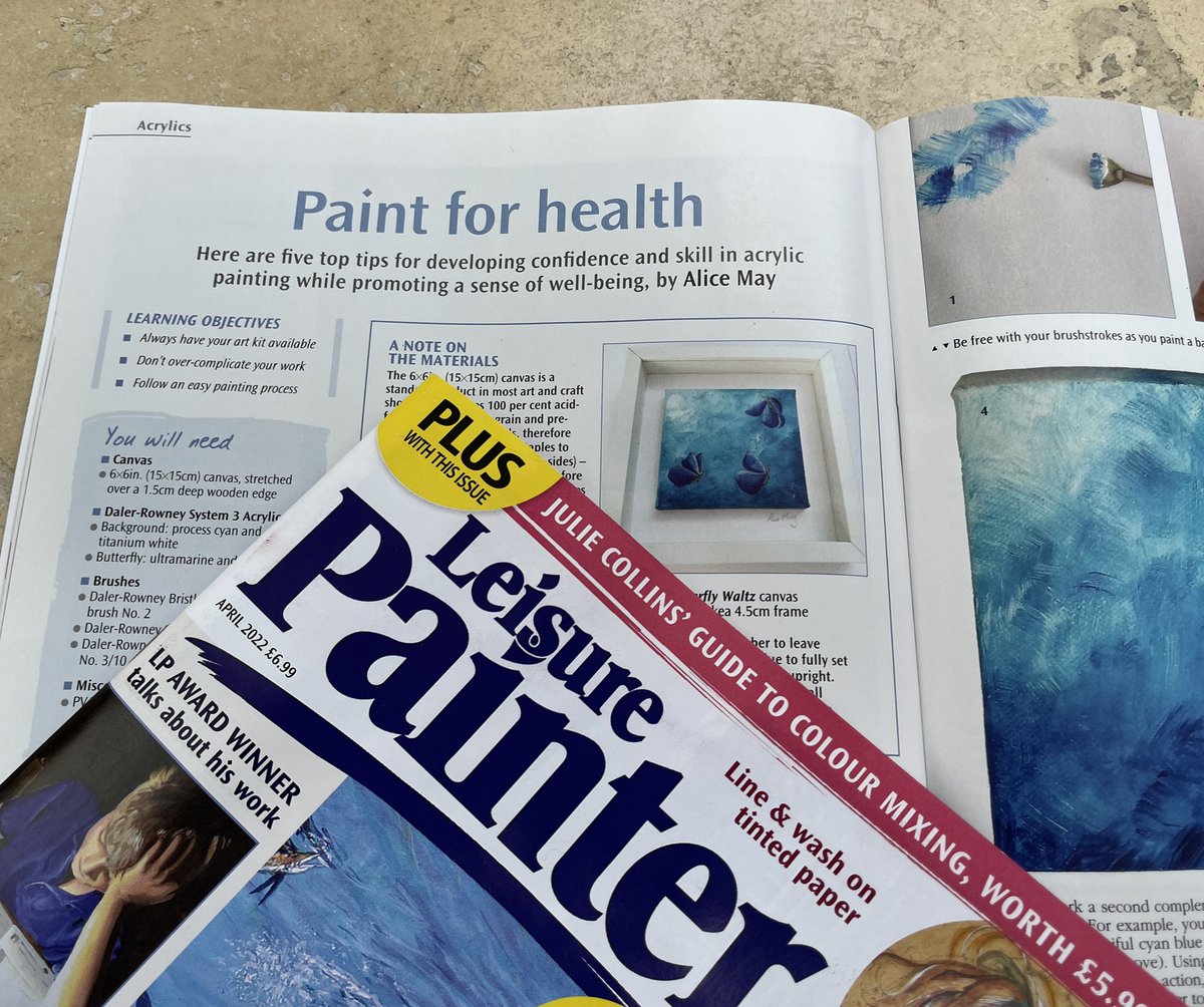 AliceMay_Author's tweet photo. Delighted to see the first of 6 commissioned articles published in the April edition of Leisure Painter. ‘Paint for Health’ by Alice May. 
#art #painting #acrylic #health #wellbeing #SelfCareSunday #happy https://t.co/9yqDqc5eHA