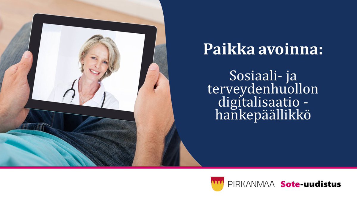 Avoinna määräaikainen tehtävä: Sosiaali- ja terveydenhuollon digitalisaatio -hankepäällikkö. Haku kohdennetaan #Pirkanmaa´n kuntien ja sairaanhoitopiirin sosiaali- ja terveydenhuollon organisaatioiden henkilöstölle. #PirSOTE 
soteuudistus.pirkanmaa.fi/yleinen/avoin-…