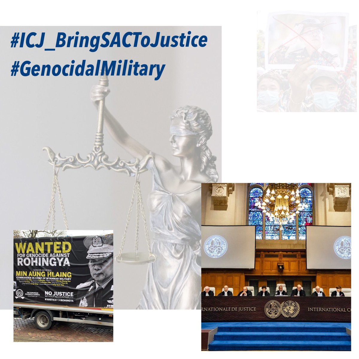 Tiam1702's tweet photo. The lack of judicial independence and the legal defense of human rights have deeply entrenched in Myanmar under military.We demand that @CIJ_ICJ respect the democratic will of Myanmar’s people in line with rule of humanitarian laws.#ICJ_BringSACToJustice https://t.co/hXM3VBYxqP