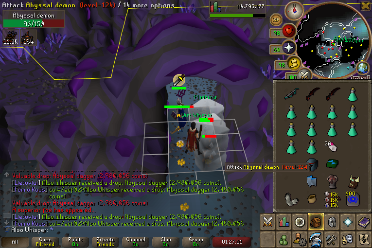 Dangis69's tweet photo. almost b2b abyssal daggers from abyssal demons. 1/32k btw #osrs #oldschoolrunescape #OldSchool https://t.co/Kl4P1G3v0Q