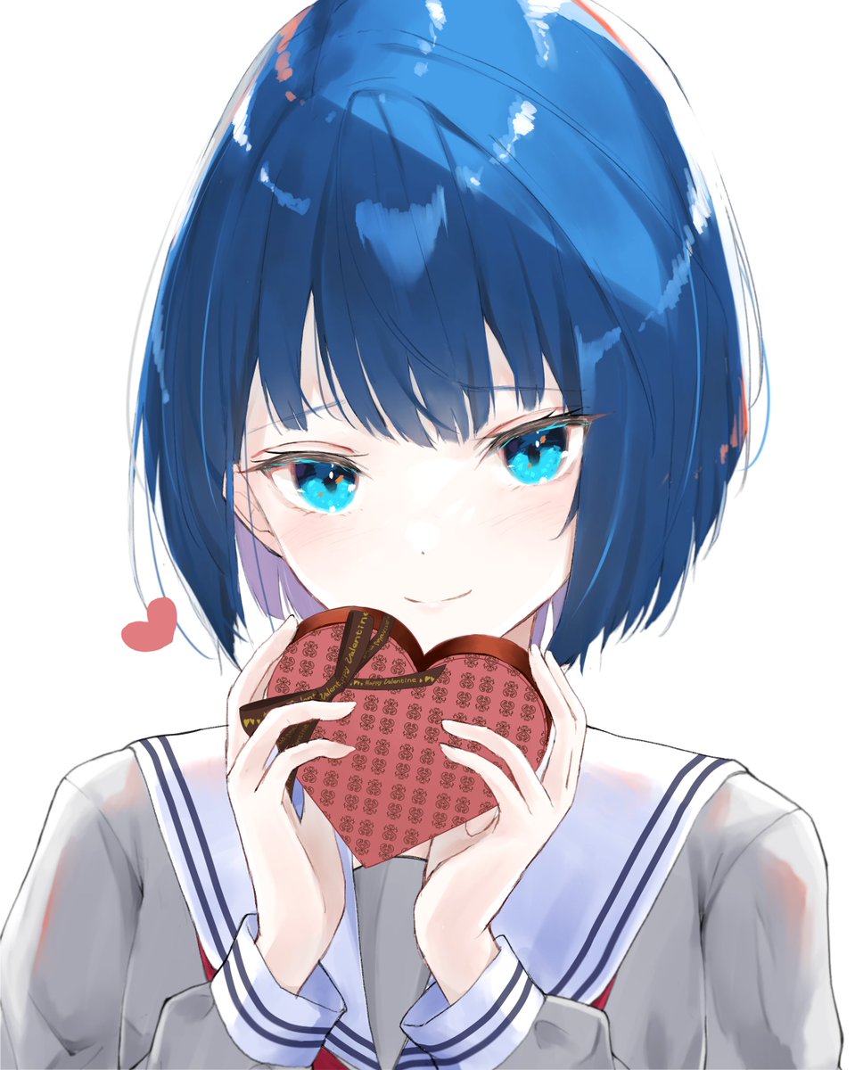 1girl solo blue hair blue eyes white background heart smile  illustration images