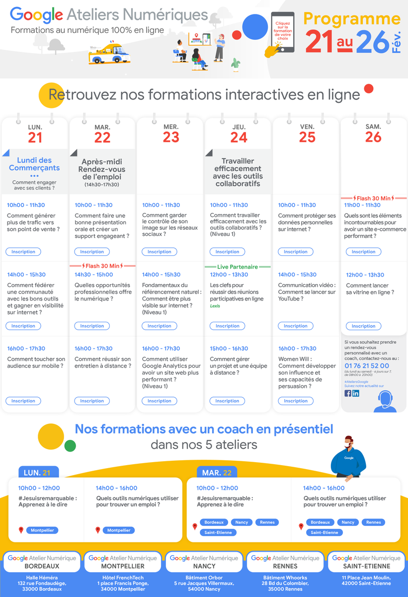 #MondayMotivation 🏋️‍♂️ 

Les #AteliersNumériques continuent !

👥 Lundi des Commerçants - Développer sa clientèle 
💼 Mardi - RDV de l’#emploi
📊 Jeudi - Efficacité et outils collaboratifs
👩‍💻Vendredi - Améliorer son identité #numérique
 
Pour tout savoir 👇
ateliersnumeriques.fr/touteslesforma…