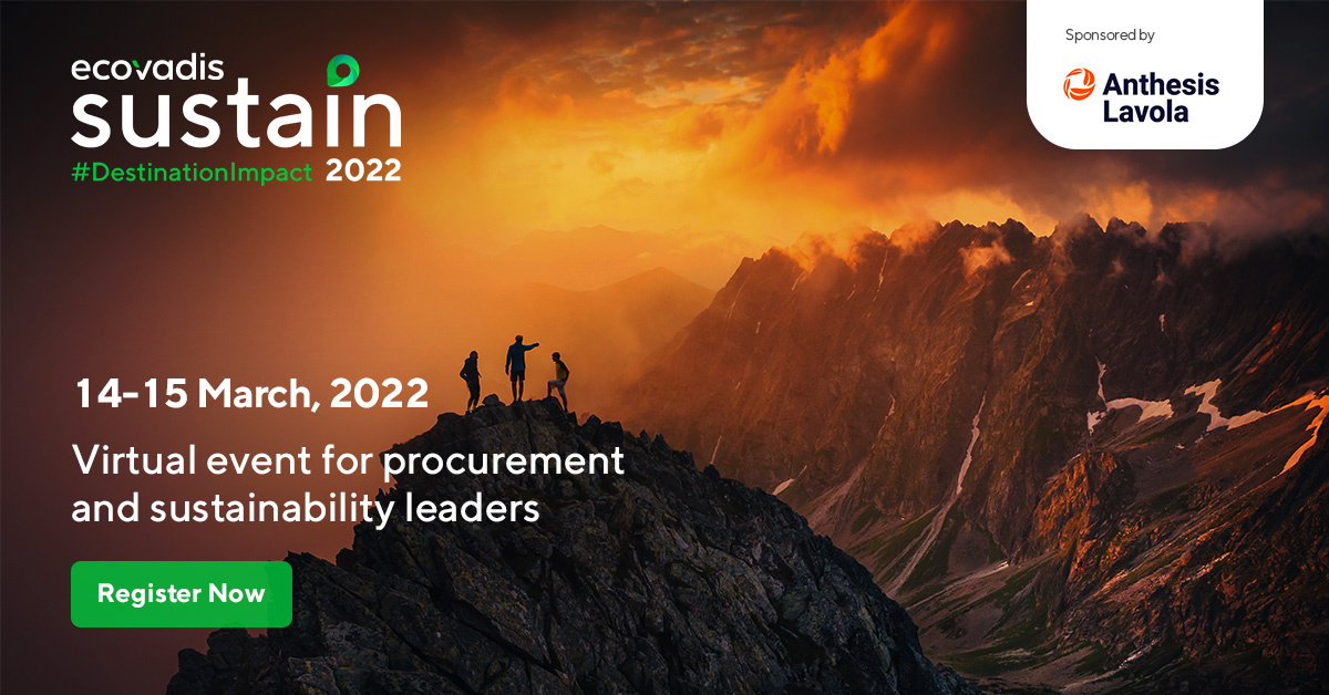 Anthesis_ESP's tweet image. Nos complace ser patrocinadores de la conferencia anual #Sustain2022 de EcoVadis, que tendrá lugar virtualmente los días 14 y 15 de marzo.
Únete a nosotros en #DestinationImpact para aprender de los líderes de la industria.

📝Inscríbete: bit.ly/3h0FU6y