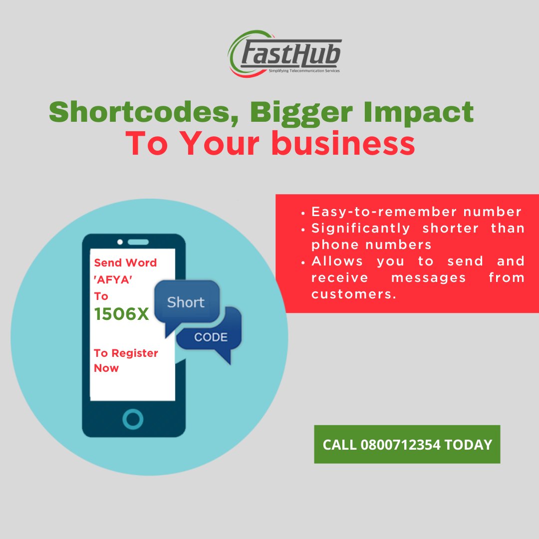 fasthubtz's tweet image. Get an easy-to-remember number for your company that is significantly shorter than phone numbers and allows you to send and receive messages from customers.
Call us today at 0800712354 (Toll-Free) for more!
#SMS #SMSShortCode #Marketing #SMEs #fasthubtz #fasthuber #Tanzania