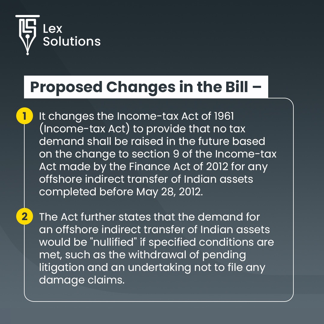 lexsolutions360's tweet photo. The Taxation Laws (Amendment) Bill, 2021 amends the Income Tax Act, 1961 and the Finance Act, 2012.

The Bill proposes to nullify this #retrospective basis for taxation.

#lawtwitter #IncomeTax #officiallexsolutions #finance #Trending https://t.co/TRqfUKx9d2