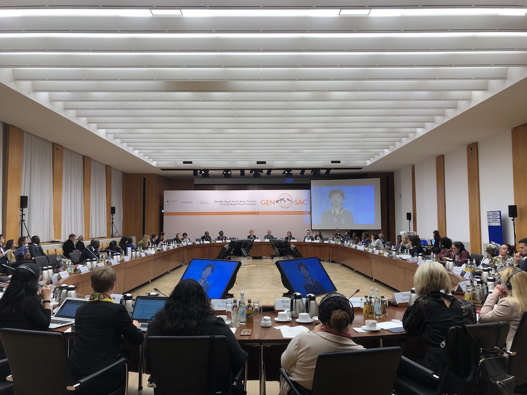 Sdg16Gensac's tweet photo. Over 100 practitioners in disarmament, conflict prevention and gender justice assembled in Berlin two years ago to establish the Gender Equality Network for Small Arms Control (GENSAC), with the goal of advancing gender-responsive small arms control. #bulletproofinclusion https://t.co/qYmRzJ3PLN