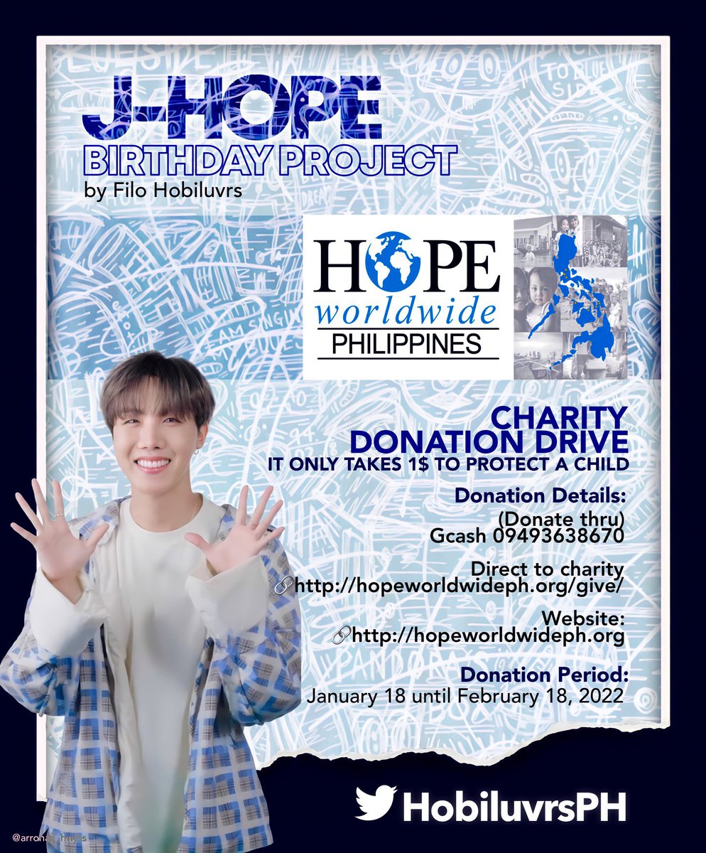 HobiLuvrsPH's tweet photo. #HopeForChildrenPH  
Closing our Charity Donation Drive 2022 with the ff final donations collected:

Donation received: Php12,504.50
Direct to Charity: Php850 + $12

All proceeds will be donated in j-hope's name. Thank you dear donors 💕 (Receipts to follow)

Donor in the thread: https://t.co/aQZlLciFL4