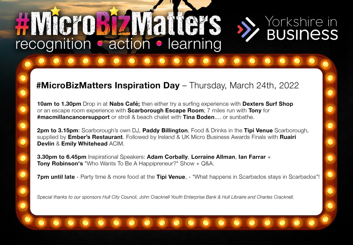 JCYEB_Hull's tweet image. We are delighted to be sponsoring #microbizmatters Day on 24th and 25th March along with @BIPCHull @Hullccnews run by @YIBScarborough @MicroBizGirl @TonyRobinsonOBE