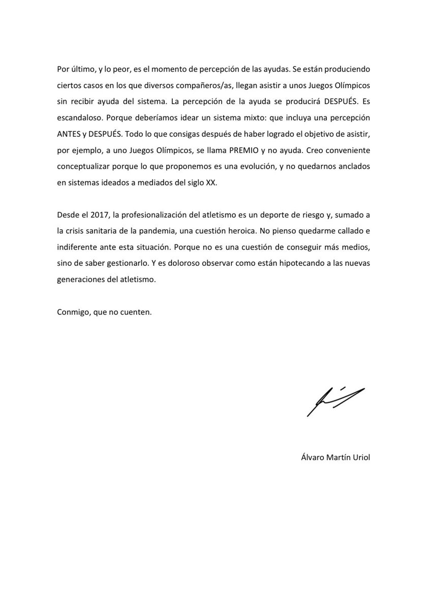 Hoy he pedido a la <a href="/atletismoRFEA/">atletismoRFEA</a> que excluyan mi “candidatura” como Mejor Atleta Español de la pasada temporada.

Aquí están mis motivos 👇

“¿Qué más te dará a ti mi final sino tienes principios?”