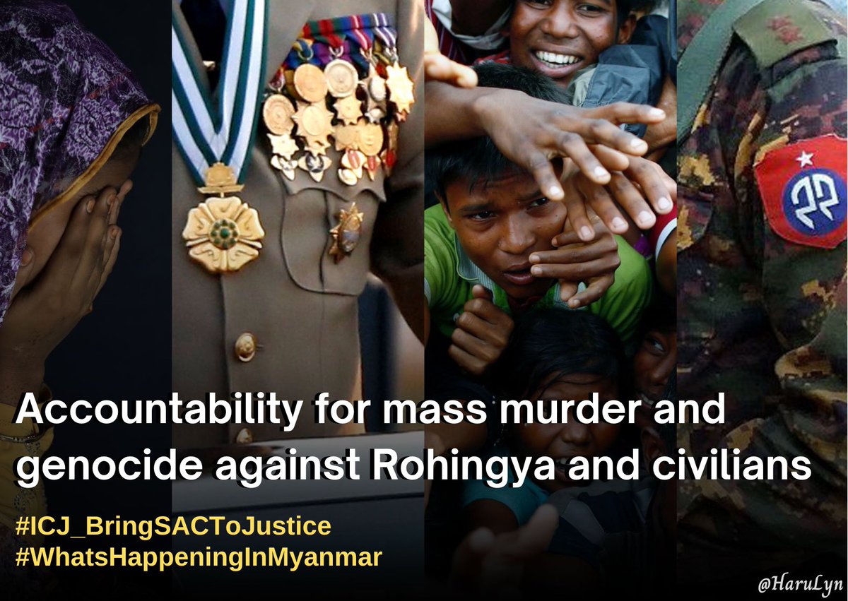 Haruonchill's tweet photo. Myanmar military’s well-documented abuses against Rohingya and other ethnic minority groups span decades and military’s atrocities had been beyond the reach of justice. #ICJ_BringJusticeToJunta to end the impunity and scrutinize regime’s abuses. @CIJ_ICJ
#WhatsHappeningInMyanmar https://t.co/HMSTd3JiGC