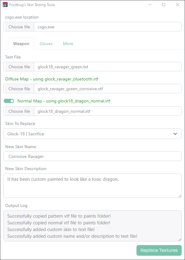 frostbug's tweet photo. Today I'm releasing the first version of my skin testing tool to the public along with the source code!😎

It's an early version but should do most of the heavy lifting of adding your custom skins in game.

If you find any bugs let me know!

https://t.co/TOhanpIu8Z

@CSGO https://t.co/s2ugpfUURP