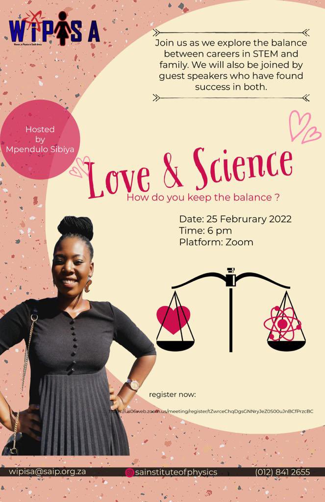 SAIPhysics's tweet photo. Join us this Friday as WiPiSA will be playing third wheel to different STEM scientists to talk about their love, their struggles, and, of course, the nerdy ways they met.
#STEM #WomenInScience https://t.co/n8zUpe0b96
