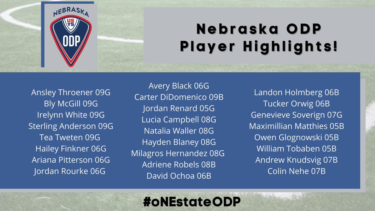 NEBStateSoccer's tweet photo. Congrats to our #nebODP players who were chosen for their age group's pool games at the ODP Interregional in Memphis this weekend! #representNE https://t.co/NgSLmu9EfS