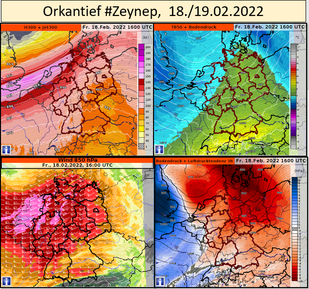 meteomabe's tweet photo. Quick comparison of #Ylenia, #Zynep and #Antonia.
First a panel with 4 fields. a) UL flow W300+H300, b) ML T850 + surface pressure, c) Winds 850 hPa, d) pressure tendency. Clearly you can see that Zeynep had the best dynamics. https://t.co/GXg2ejSc6L