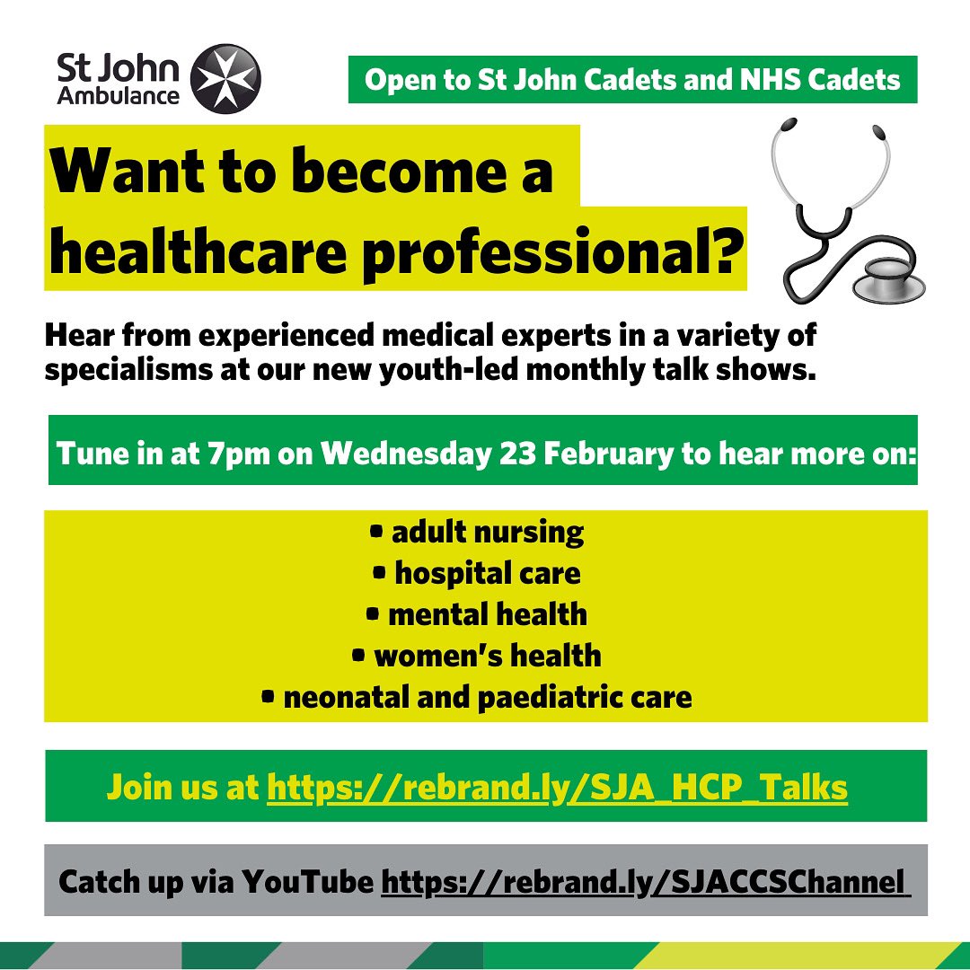 #AskMe about this month’s careers spotlight! This Wednesday we will be joined by Lucy, a mental health nurse, as she talks about her experiences within the profession. #stjohnambulancecadets #stjohnambulance #sja