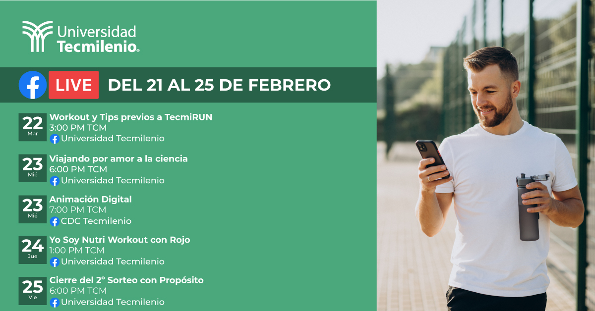 ¡Aparta lugar para los lives de esta semana que tenemos preparados para ti!
Aprende tips de Workout que te ayudarán para el #TecmiRUN2022 y conéctate al cierre del 2° sorteo con propósito.💚
Save the date! 📅