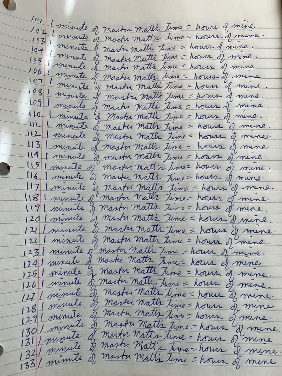MasterMattLines's tweet photo. Weekend's work from one slave, reminding it of the power imbalance between us. 1 minute for Me to think of a line and number, 3 hours for it, hunched over a desk writing line after line after line... Who's next?

#writinglines #linewriting #bdsm https://t.co/HSIOoUoCLU