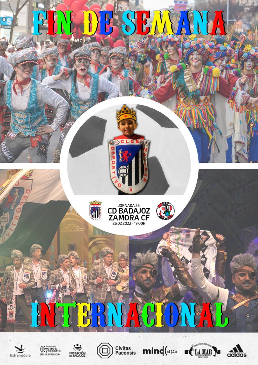 CDBadajoz's tweet photo. 🏟El sábado unimos fiestas en el Nuevo Vivero. 

⚽️Fútbol ➕🎭Carnaval

🥷🏼🦸🏼‍♀️Ven disfrazado y accede gratis. 

💳Promoción abonados. Una entrada gratis para tu acompañante.

ℹ️https://t.co/gr4vlULk7V https://t.co/niNJbKZnOq