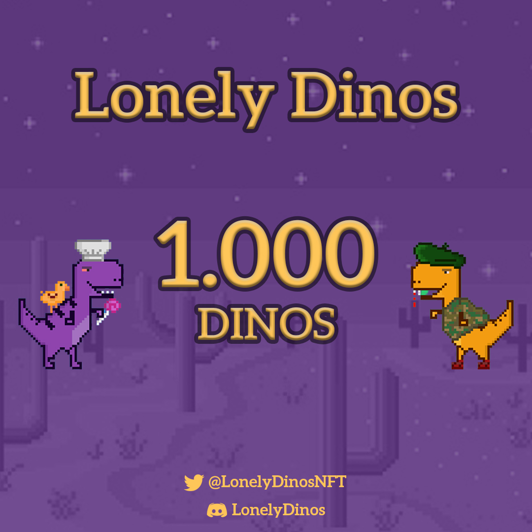 LonelyDinosNFT's tweet photo. We reached 1000 Dinos on discord! 🦖 
Community is growing so fast, thanks so much everyone!🚀 

We will do our best to meet your expectations!🏆 
Website is coming veryy soon, we apologize for waiting! 🤗

#cryptocurrencies #NFTs #NFTCommunity #NFTGiveaway #SolSeaNFT #Solana https://t.co/bJnLxZR906