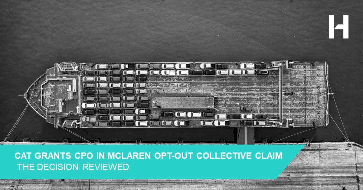 HausfeldGlobal's tweet image. The Tribunal’s grant of a CPO in McLaren offers important guidance on a number of aspects of the certification standard and further develops the position set down in Merricks, Gutmann and BT.  We review. #collectiveactions #competitionlaw 
bit.ly/3p6JjFD