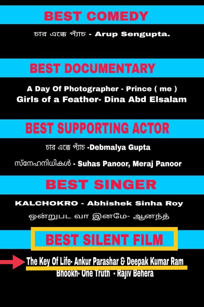 AnkuParasharArt's tweet image. Fatal win best experimental film award and The Key of life also win best silent film award in #rahulsfilmfestival2022 Kolkata, it's 20th awards for #thekeyoflife . thank you so team Rahul's Film Festival and @AnkuParasharArt &amp;amp; Parashar Motion Pictures] 🏆💓🙏

#awardwinningfilm
