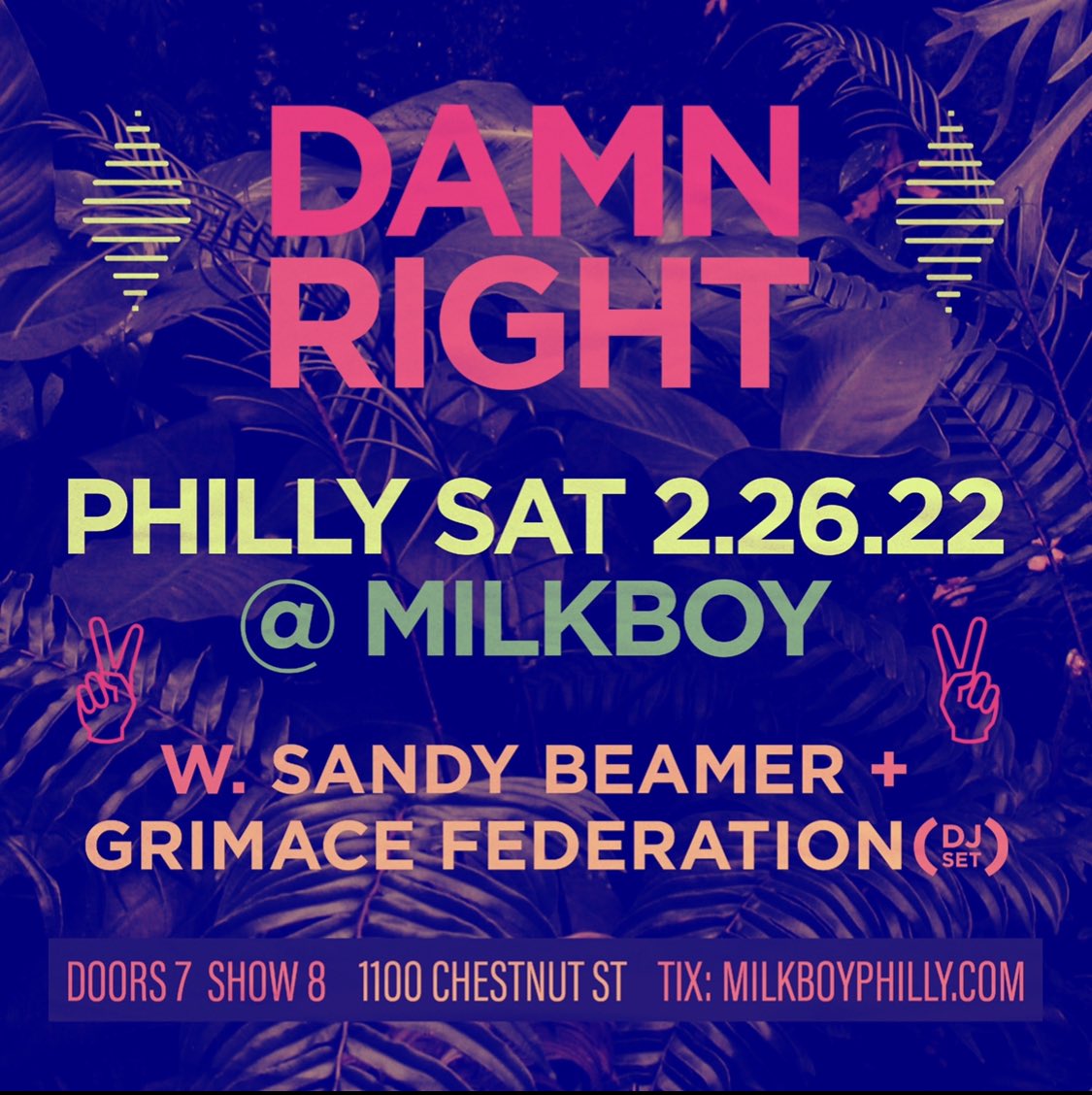 PHILLY! Can’t wait to be back for a hometown throw down at <a href="/MilkBoyPhilly/">MilkBoy Philadelphia</a> this Saturday! 

Joining us is OG <a href="/DamnRightmusic/">Damn Right</a> keyboardist Blake Mobley and Barney Cortez on guitar + <a href="/Grimacefed/">Grimace Federation</a> DJ set + Sandy Beamer 

Come rage with us. 
#phillymusic 

Tix - bit.ly/DamnRightMB