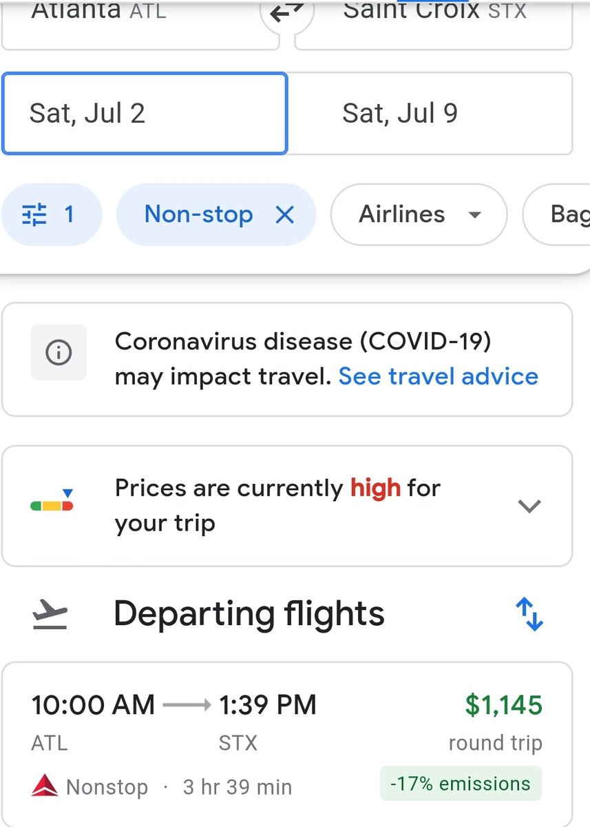 CheriseRichards's tweet photo. @Delta these $1000+ fares in june &amp; july to stx @USVItourism  are outrageous, I don't want to go on AA but the difference in rate is in the hundreds. Keep me loyal please #teamdelta https://t.co/oXSe9u7hKb