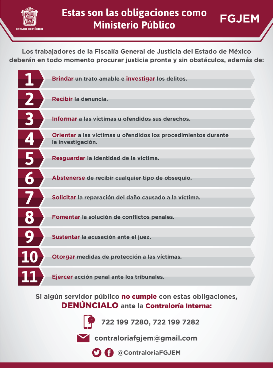 Los elementos de la Fiscalía General de Justicia del Estado de México están para servirte, si detectas alguna anomalía en el servicio o te es negado, repórtalo al (722) 199 7280 y 1997182.