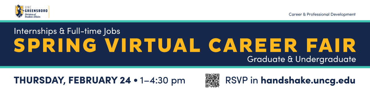 Don't miss UNCG Virtual Career Fair this Thursday February 24, with great employers offering full-time &amp; internship opportunities!