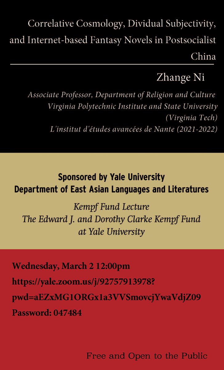 My talk on Chinese fantasy! Open to the public!