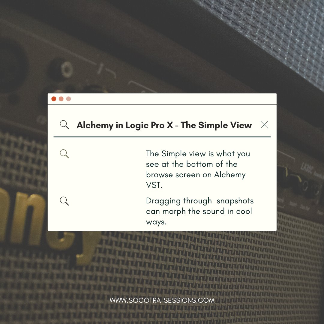 socotrasessions's tweet photo. Logic Pro's  Alchemy is one of the most popular VST's available in the DAW. The Simple view is what you see at the bottom of the browse screen on Alchemy VST. 🎧

https://t.co/AedDx0ZeOf

- - - - 

#musicproduction #musicproducer #music #producer #beats #flstudio #producerlife https://t.co/vqgUkuFmrE