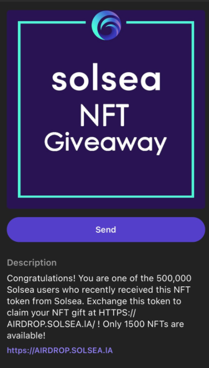 SolSeaNFT's tweet photo. Hey guys, this is not coming from us, it's a scam. We will always announce stuff like this on our official channels first.

RT and let as many of your friends know! We have to keep our ecosystem clean. https://t.co/UV9Q4OyD75