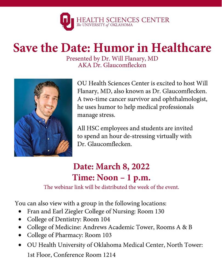 OU_Surgery's tweet photo. People say humor is the best medicine,  and we surely enjoy how he portrays surgeons. We are looking forward to this fun talk @DGlaucomflecken , @OUCollegeofMed @OUHealth @OUMedEd https://t.co/T4FS1p9b5s