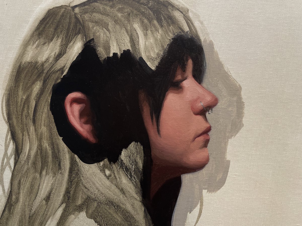 candlelimbsx's tweet photo. Stages of a self-portrait in oil https://t.co/o2i4UWEgNK