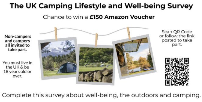 Please take part in our UK survey on mental well-being, camping/caravanning, and the outdoors, and you could win a £150 Amazon Voucher. It doesn’t matter if you have camped/caravanned before - we want to hear from everyone! shusls.eu.qualtrics.com/jfe/form/SV_br…