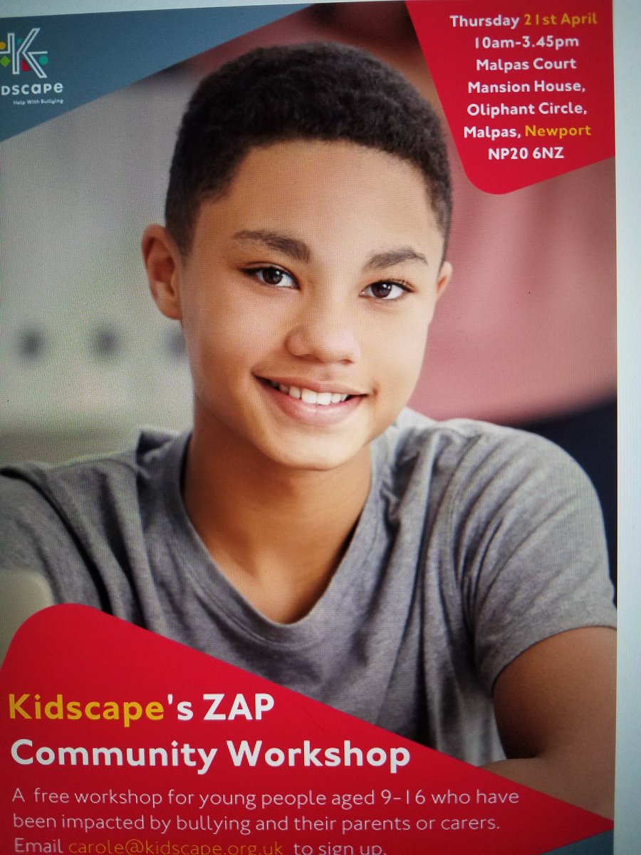 wiseowl248's tweet photo. The next @Kidscape ZAP Community workshop is 21st April for CYP aged 9-16. Please share with families who could benefit from attending ZAP. Email carole@kidscape.org.uk to express an interest in attending. #helpwithbullying https://t.co/IfUC6Rnx6l