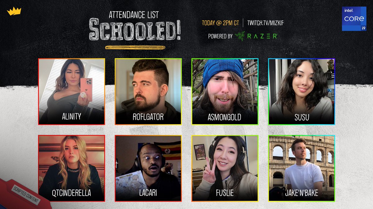 OTK (@otknetwork) on Twitter photo SCHOOLED IS BACK ππ
w/
@AlinityTwitch
<a href="/roflgatorOW/">roflgator</a>
<a href="/Asmongold/">Zack</a>
<a href="/Susu_jpg/">susuπͺ</a>
<a href="/qtcinderella/">QTCinderella</a>
<a href="/tk_lacari/">Lacari</a>
<a href="/fuslie/">leslie</a>
<a href="/jakenbakeLIVE/">Jake'n'Bake</a>
Powered by <a href="/Razer/">R Ξ Z Ξ R</a> βοΈ
TODAY @ 2PM CST
Twitch.tv/Mizkif | #OTKSchooled SCHOOLED IS BACK ππ
w/
@AlinityTwitch
<a href="/roflgatorOW/">roflgator</a>
<a href="/Asmongold/">Zack</a>
<a href="/Susu_jpg/">susuπͺ</a>
<a href="/qtcinderella/">QTCinderella</a>
<a href="/tk_lacari/">Lacari</a>
<a href="/fuslie/">leslie</a>
<a href="/jakenbakeLIVE/">Jake'n'Bake</a>
Powered by <a href="/Razer/">R Ξ Z Ξ R</a> βοΈ
TODAY @ 2PM CST
Twitch.tv/Mizkif | #OTKSchooled