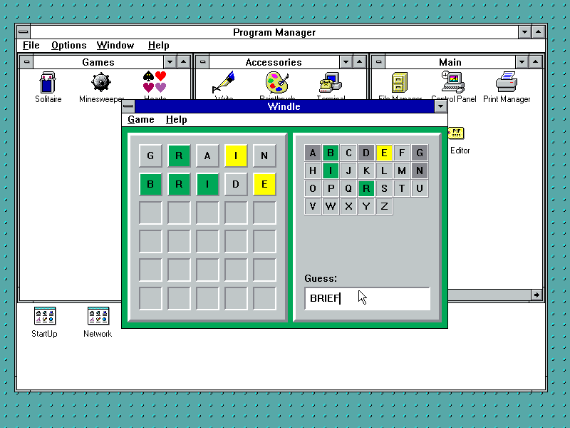 DialupDotNet's tweet photo. I made a Wordle clone for Windows 3.1 using Delphi 1!

It was a fun trip down memory lane and a reminder of how primitive IDEs were back then without things like block indent/unindent or autocomplete. https://t.co/qVavW9jGW4