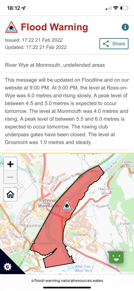PaulMatthews67's tweet image. FLOOD WARNING

We now have a warning in from @NatResWales for the River Wye around Monmouth. This river always rises more slowly than the Usk so eyes on for the next 24 hours. Underpass gates are shut - predicted 6 meters is a cause for concern but no more at this stage
