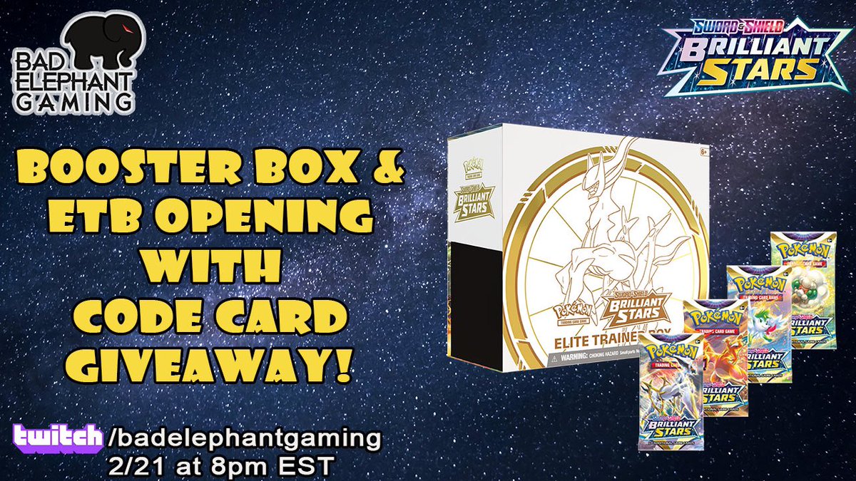 CastToThePast's tweet photo. Stop by tonight 8PM EST at https://t.co/UeM958eiI5 to WIN some code cards and see what we pull from the upcoming #pokemontcg #brilliantstars #giveaway #twitch https://t.co/emUtwLfJxX