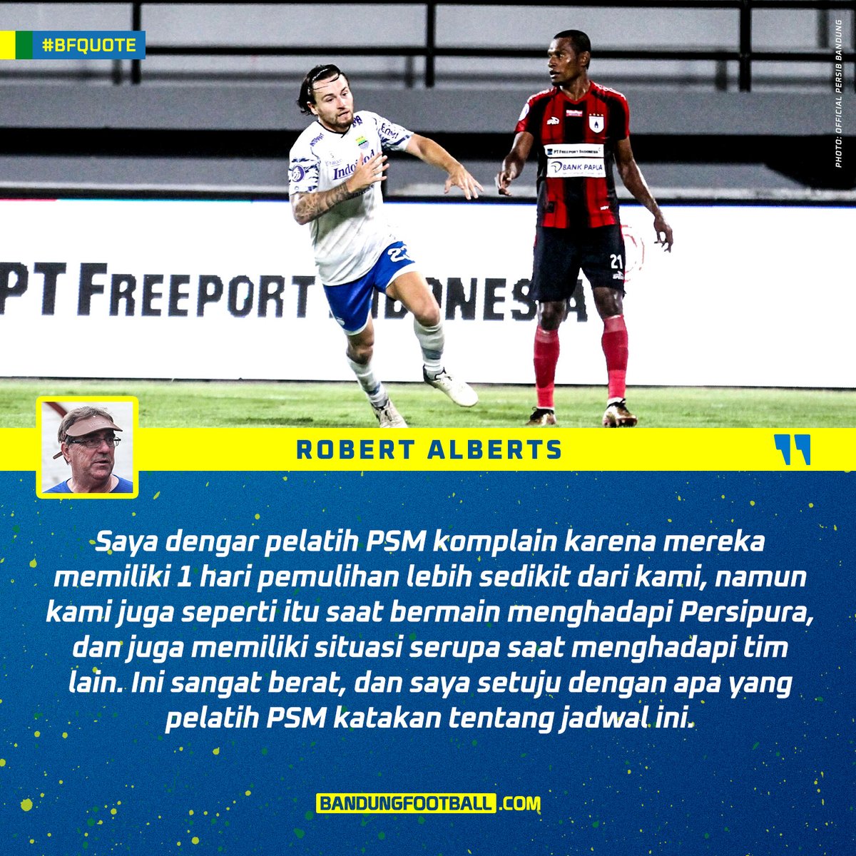 bandungfootball's tweet photo. Jadwal "gila" membuat beberapa pelatih meradang. Termasuk coach Robert, mengamini pernyataan pelatih PSM Makassar.

#BFQuote #Persib #PersibBandung #BandungFootball #BFCOM https://t.co/4hVnGkXwUj